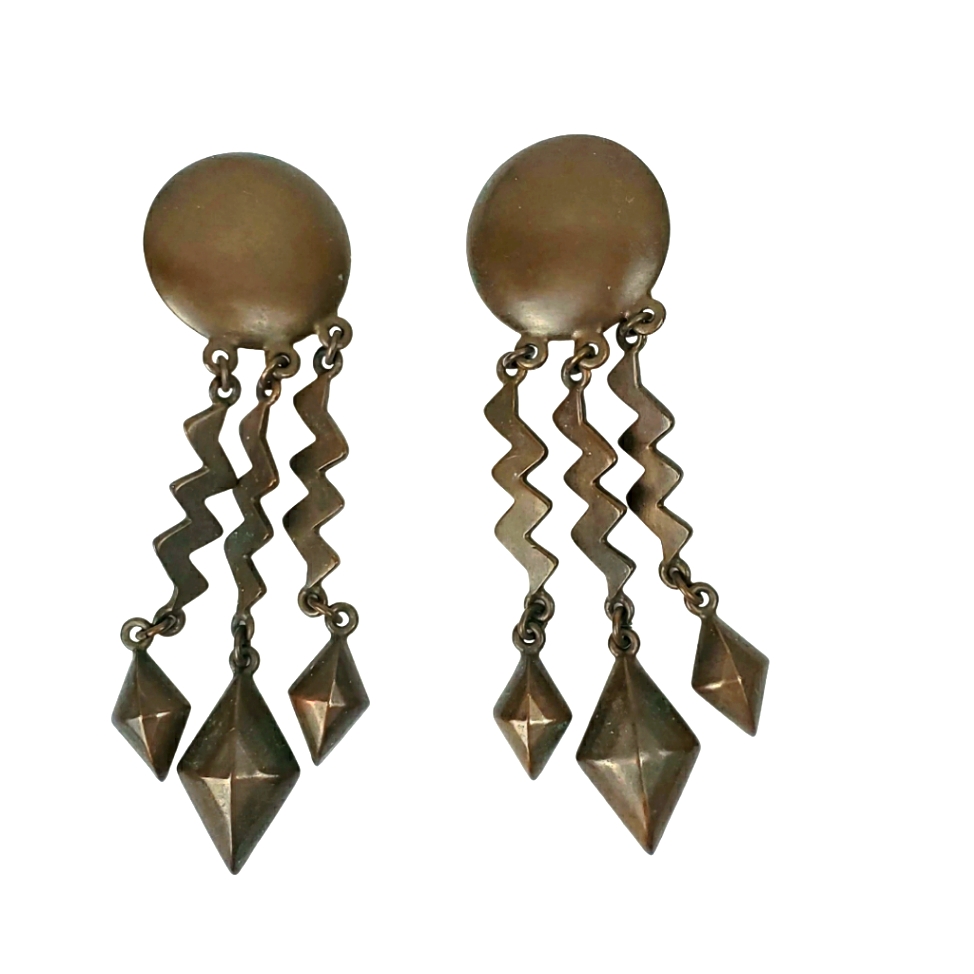 Ben Amun Bronze Zig Zag Dangle Clip On Earrings 50$